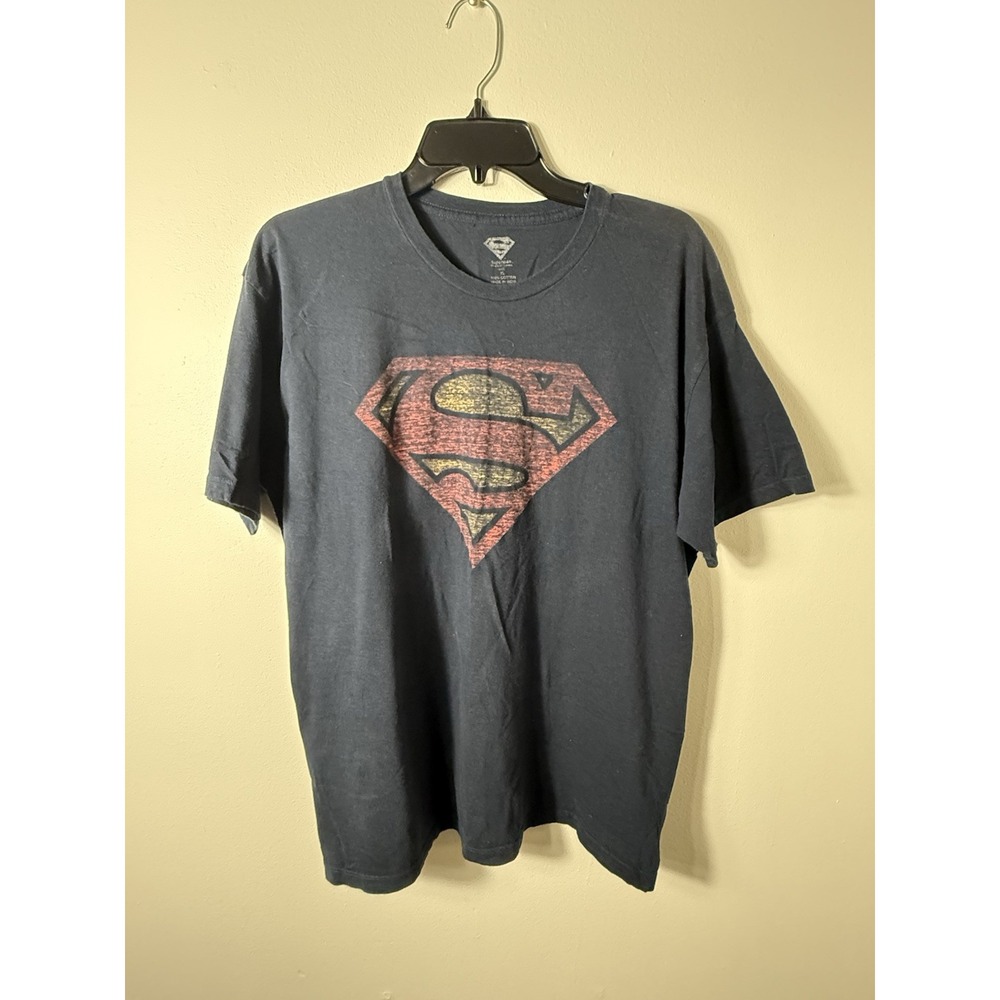 DC Comics Superman Distressed Logo Black T-Shirt Youth XL